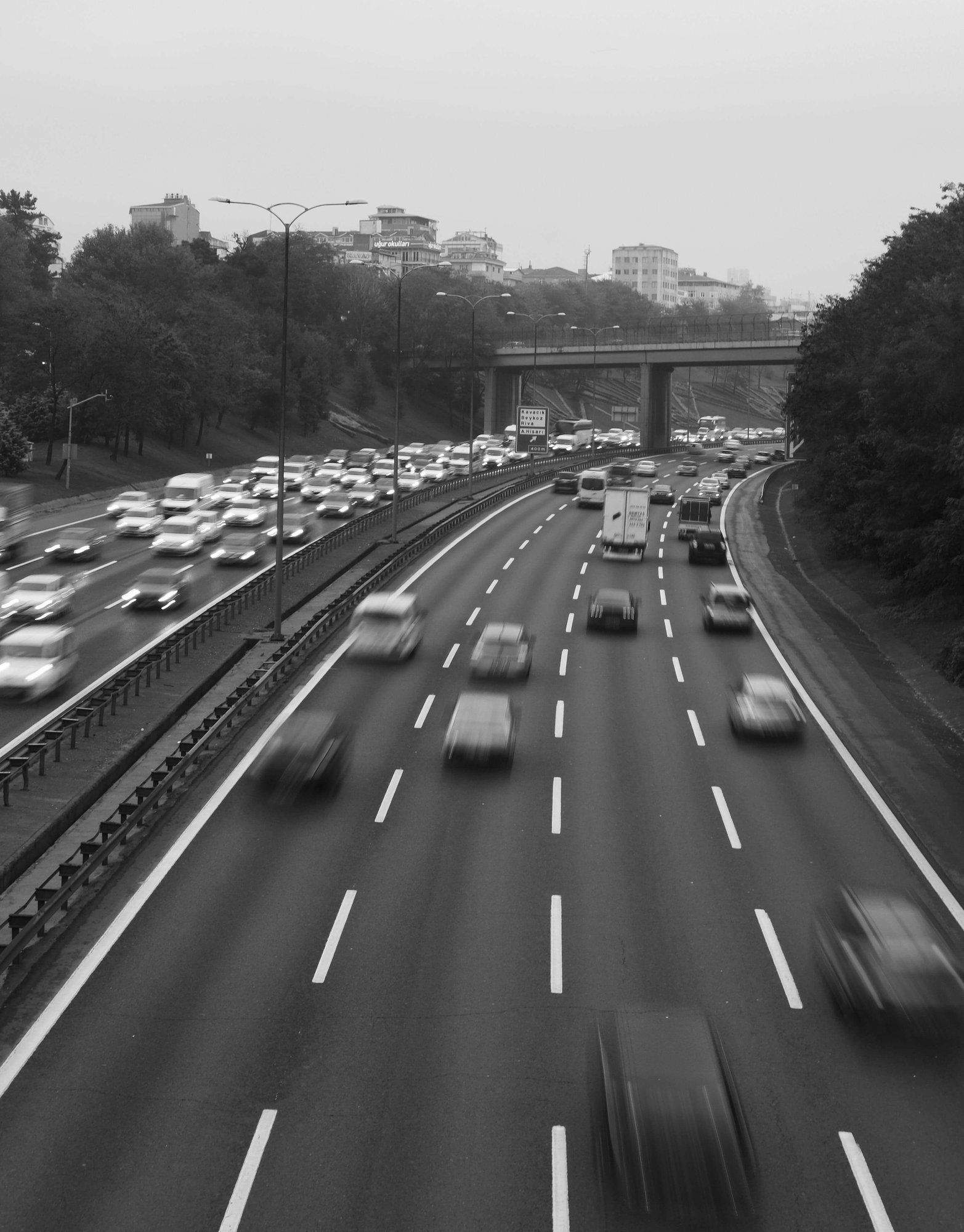 A busy highway with blurred motion, symbolising fast-paced logistics, supply chain efficiency, and product distribution.